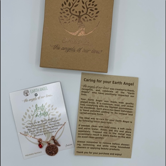 Antique Rose Copper Earth Angel July Ruby Adjustable Necklace - 9" - Picture 4 of 7